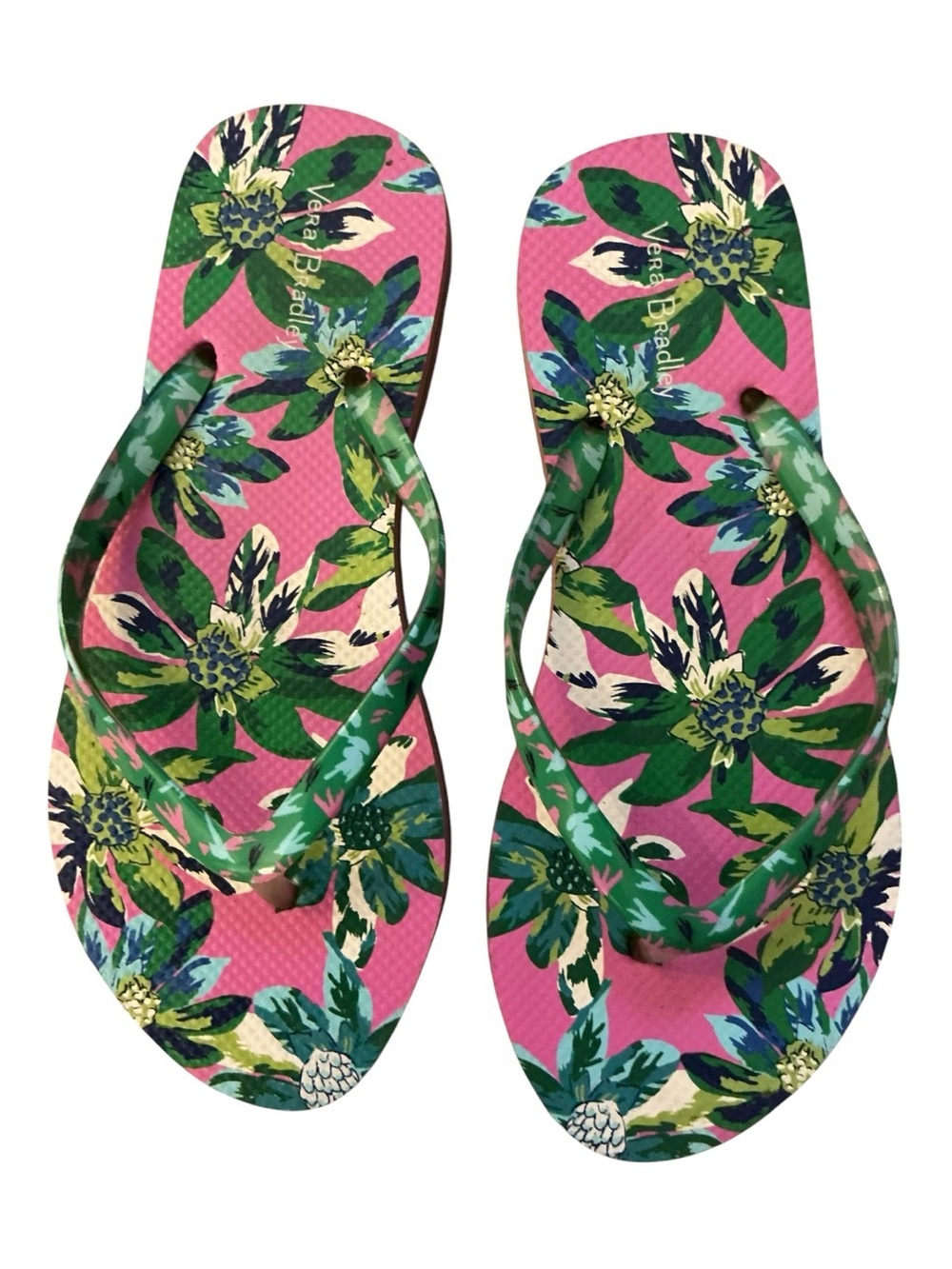 Vera Bradley Pink Floral Flip Flops sz 5-6. Tropical beach preppy feminine cozy